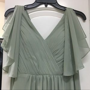 JJ house size zero light green long party dress with butterfly sleeves, worn 1